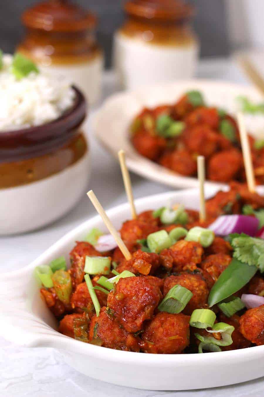 Soya Manchurian / Protein Rich Food / Indian Street Food / Vegan Tofu Recipes / Indian Chili Recipe