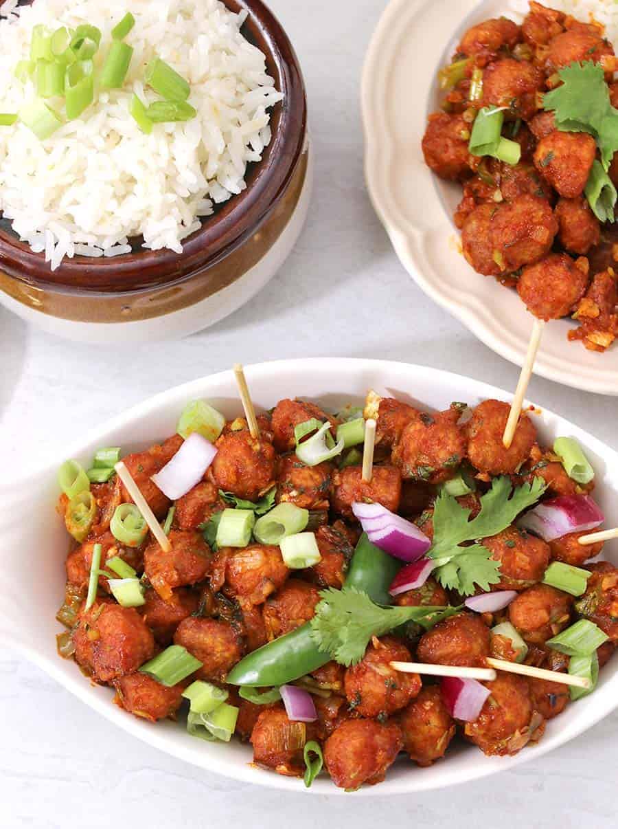 soya manchurian, soya chunks chilli, indo chinese recipes, popular indian appetizers, starters, paneer, babycorn, mushroom, cauliflower  