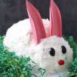 Easy and cute bunny cake with shredded coconut and jelly beans.