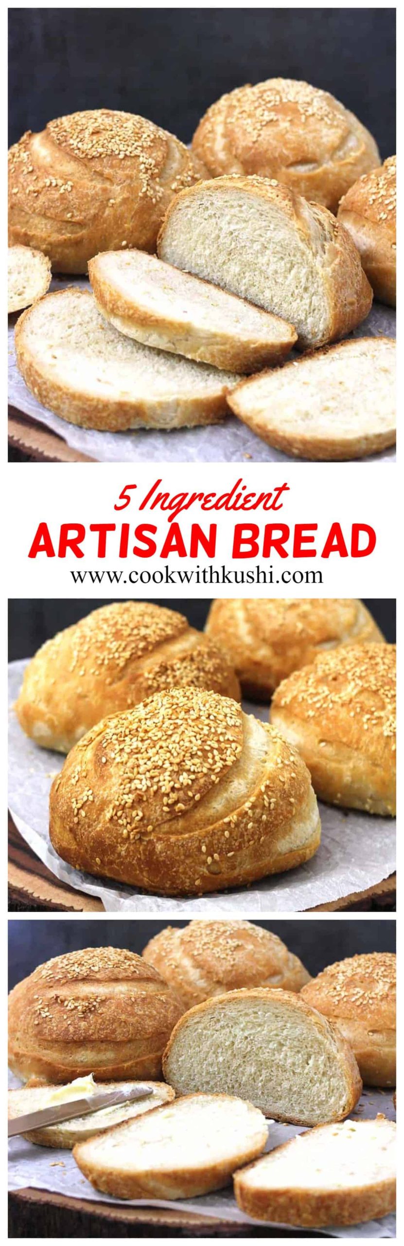 Artisan Bread easy to make bread recipe prepared using just 5 basic ingredients from your kitchen. This bread has light and crispy crust, soft texture on the inside. #artisanbreadrecipes  #homemadebreadrecipes #yeastbreadrecipes #bakingrecipes #5ingredientorlessrecipes