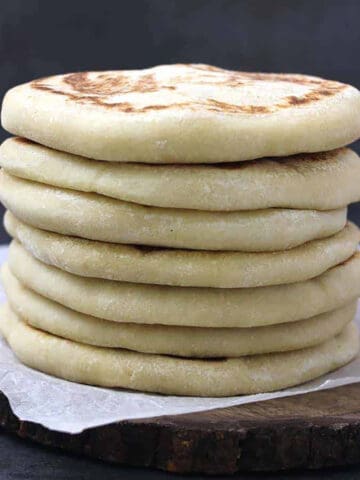 Best Homemade Pita Bread Recipe | Greek Vegan Pita Bread for hummus, falafel, sandwich, gyros.
