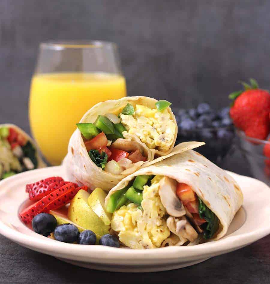 Easy Protein packed breakfast burritos - breakfast wraps, veggie, vegetarian burritos
