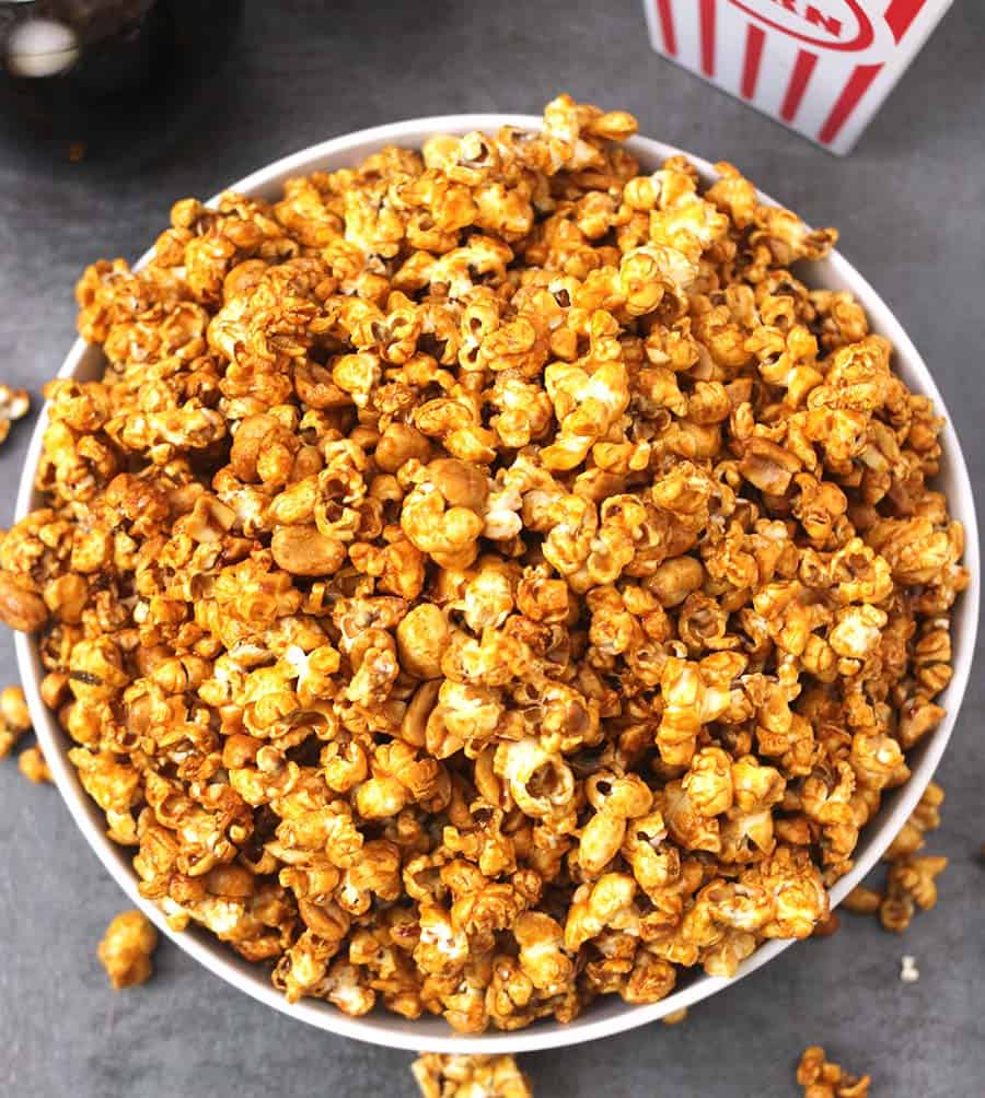 4th of july recipes, fourth of july, caramelized popcorn vegan, keto, gluten free snacks