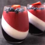 strawberry and blueberry panna cotta, easy no bake red white and blue 4th of July dessert recipe