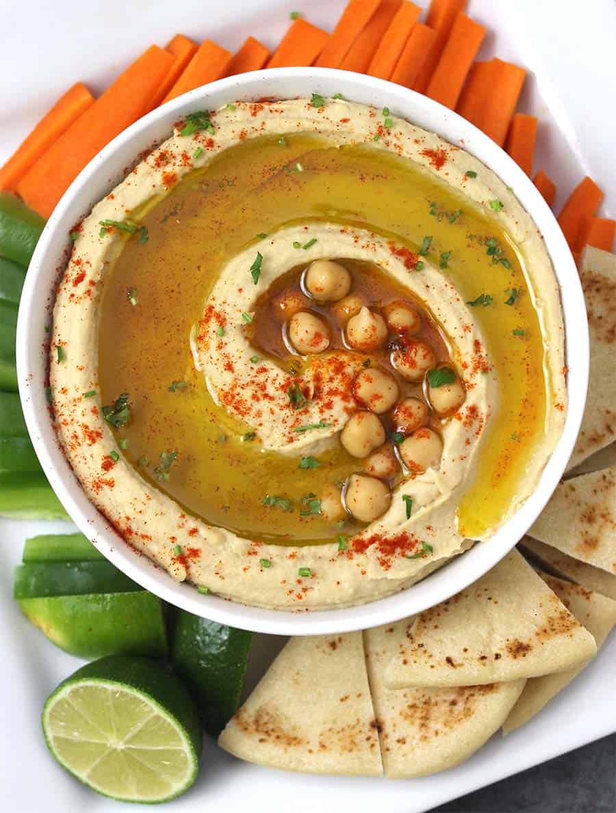 Hummus Dip, Easy homemade authentic hummus recipe with and without tahini, plant based protein, , buddha bowl, vegetarian recipes, potlcuk and picnic food recipes 