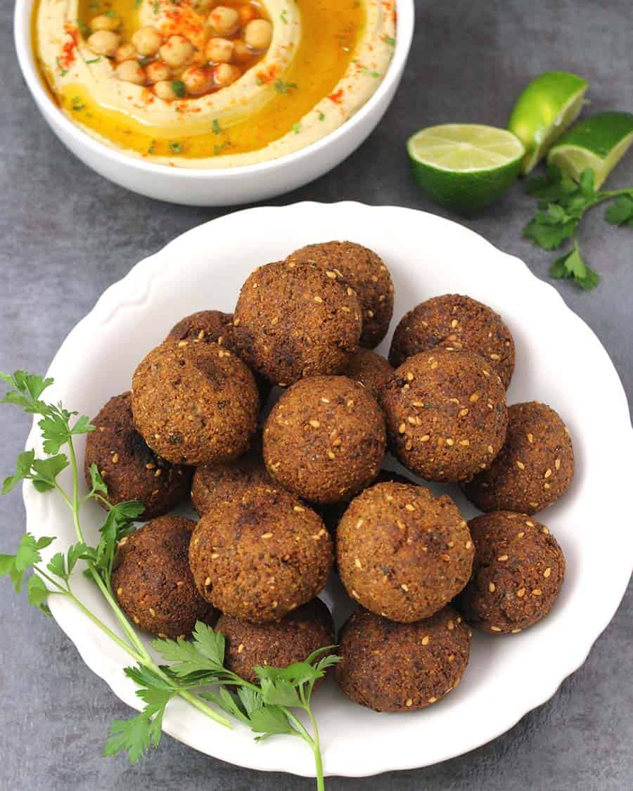 Falafel from scratch, tahini sauce, falafel sauce, deep fried, air fryer and baked falafel recipe for party