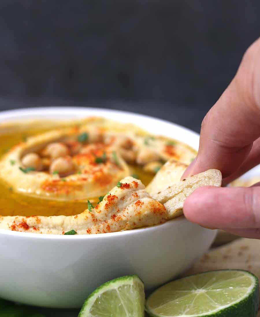 Hummus Dip, Easy homemade authentic hummus recipe with and without tahini, plant based protein, bean dip, football, super bowl, party food