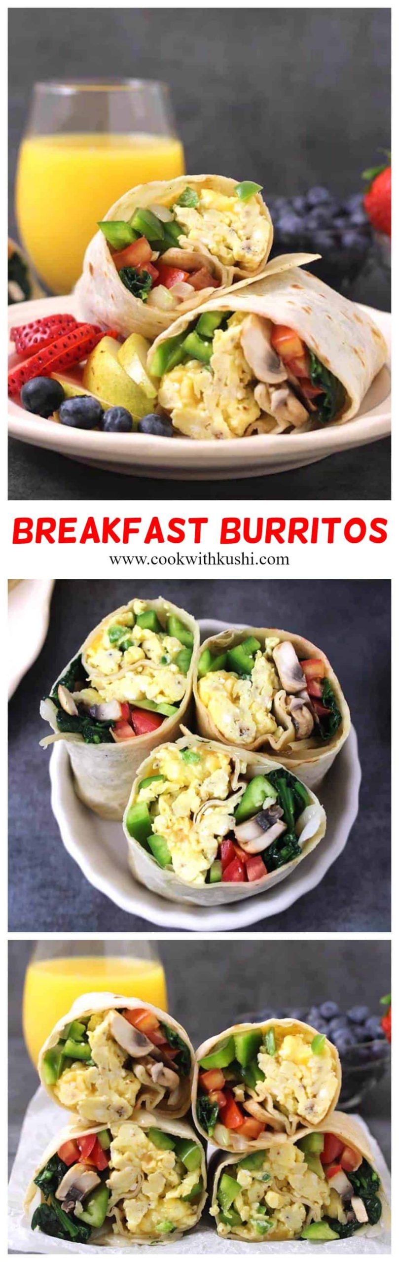 Easy Breakfast Burritos are healthy, protein packed, colorful breakfast recipe that are filling, one of the best breakfast option to kick start your day on a  busy morning. #workdaybreakfast #weekdaybreakfast #makeaheadbreakfast #burritos #veggieburritos #mexicanfoodrecipes #breakfastburritos #groundbeefburrito 
