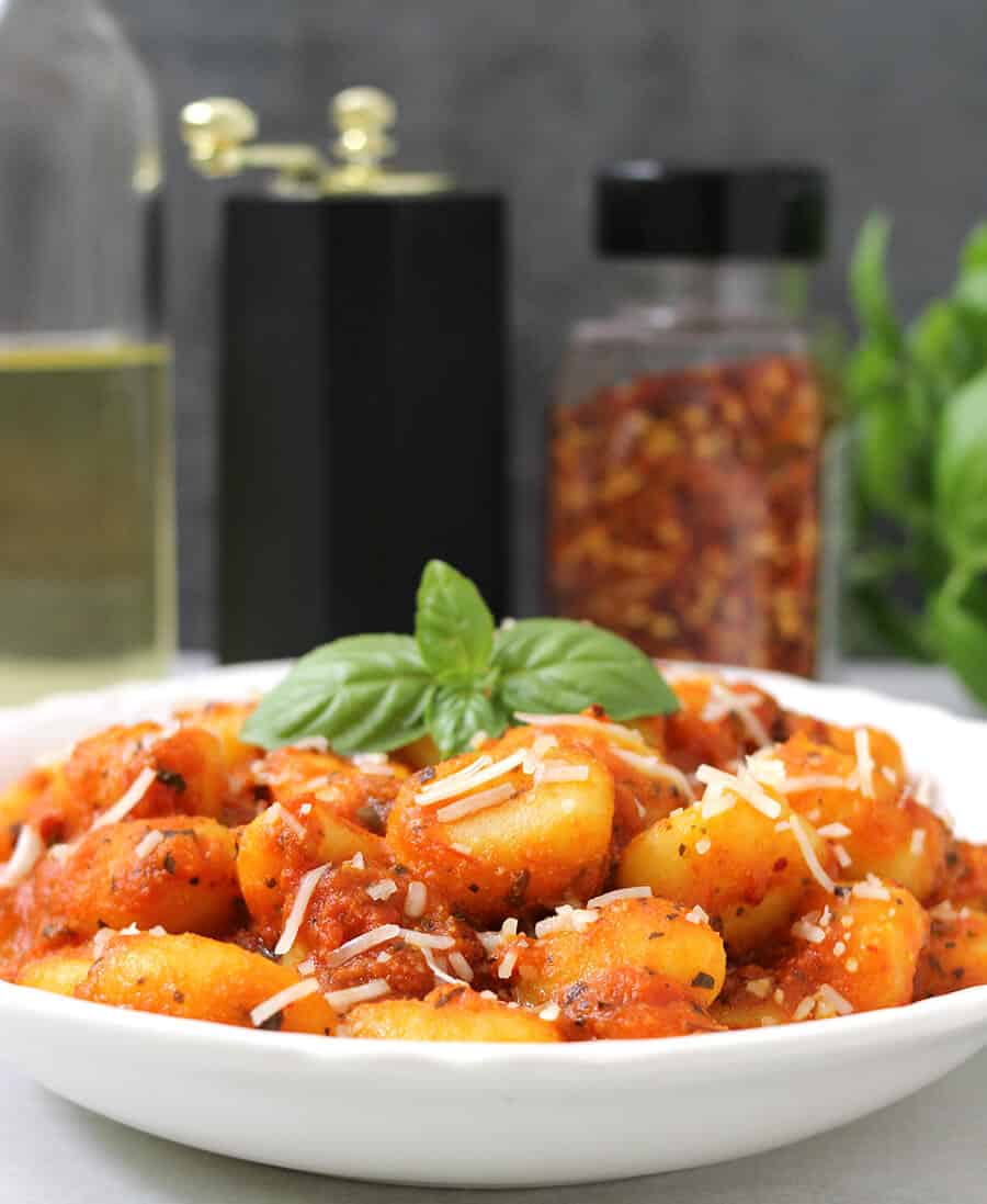 Gnocchi In Arrabbiata Sauce or  Marinara Sauce / Potato Gnocchi Holiday Dinner, Weekend Dinner / Arrabiata pasta sauce vegetarian