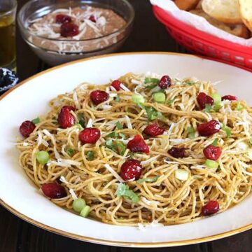 Cranberry Pesto Pasta - Best, unique and healthy recipe using cranberries for thanksgiving, christmas lunch and dinner