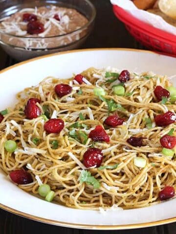 Cranberry Pesto Pasta - Best, unique and healthy recipe using cranberries for thanksgiving, christmas lunch and dinner