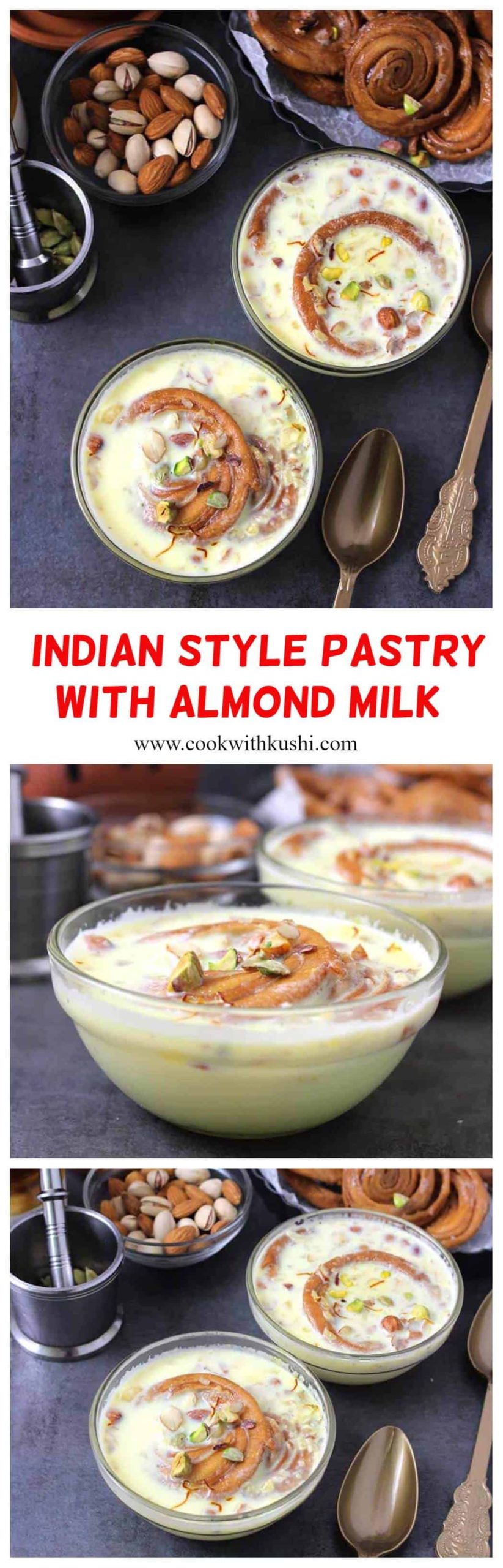 Homemade Badam Milk or Almond Milk is popular and rich, creamy and flavorful Indian recipe where almonds are combined with milk and flavored with saffron (kesar) and cardamom. #almondmilk #badammilk #indiansweets #indiandesserts #diwalirecipes #festivalfood #holidaydesserts #homemadealmondmilk
