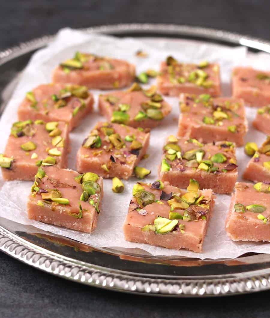 Rose Pistachio Barfi, How to make besan barfi, Diwali sweets recipes, Mithai, best indian sweets and desserts, kaju katli 