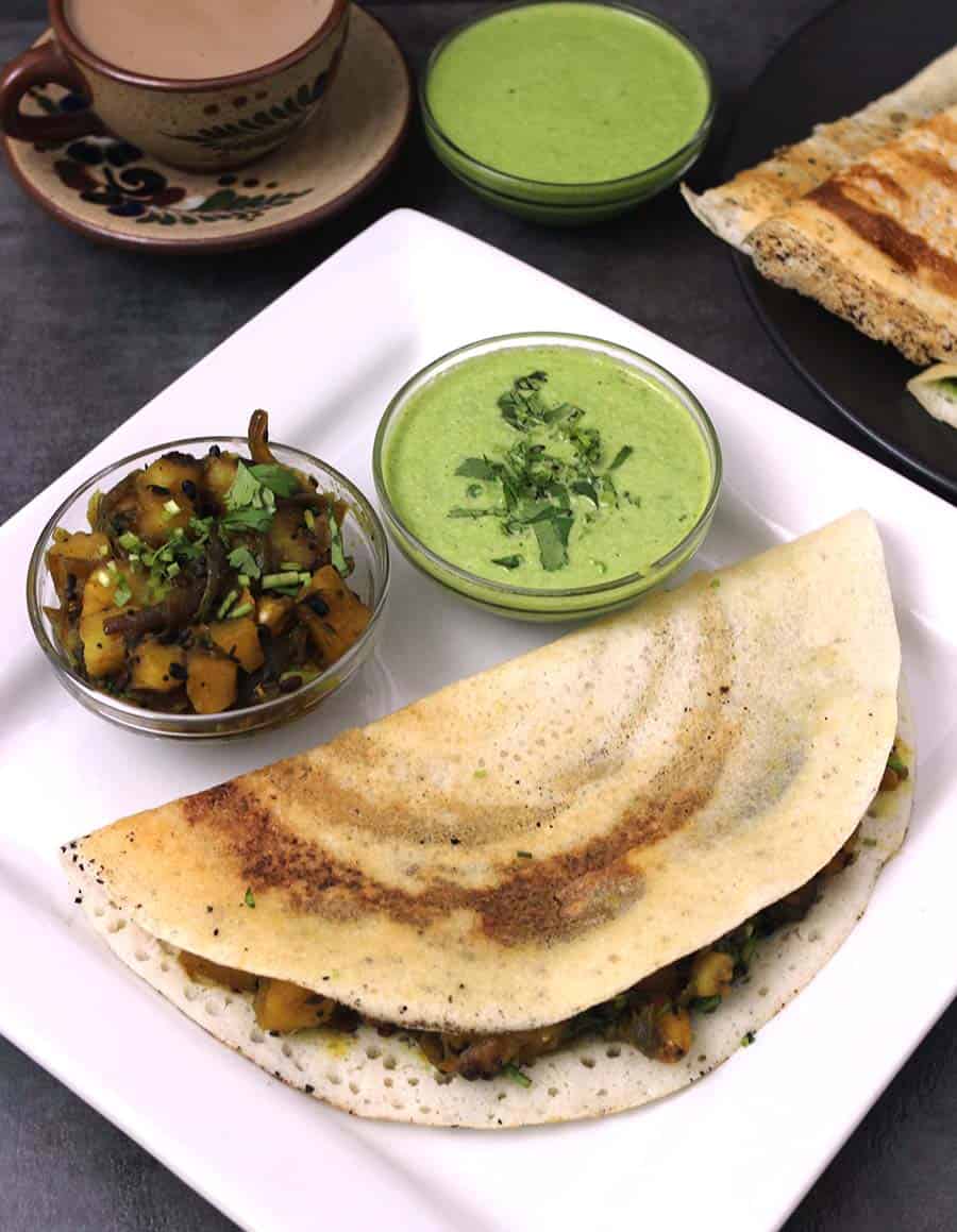 Masala dosa, crispy masala dosa, mysore masala, plain dosa, perfect dosa batter, idli batter, south indian vegetarian and vegan breakfast recipes. 