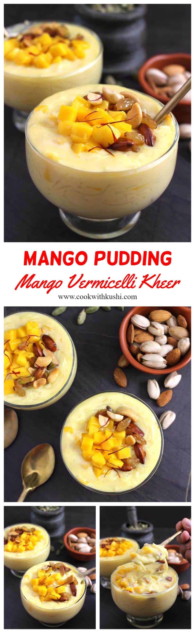 Mango Vermicelli Kheer is quick and easy, rich and classic, fuss free recipe, a  delicious twist to traditional kheer, a popular Indian sweet prepared using milk, vermicelli, sugar and flavored with cardamom powder and saffron. #kheer #instantpot #mangorecipes #mangodesserts #mangopudding #vermicellikheer #semiyapayasam #seviyankheer #eidrecipes #diwalirecipes #ugadirecipes #ramzan #christmas #indiansweets #indiandesserts 