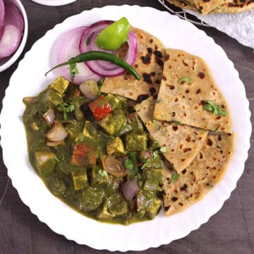 Hariyali paneer masala | paneer curry for rice, naan, roti, chapati, paratha. Green curry with tofu.