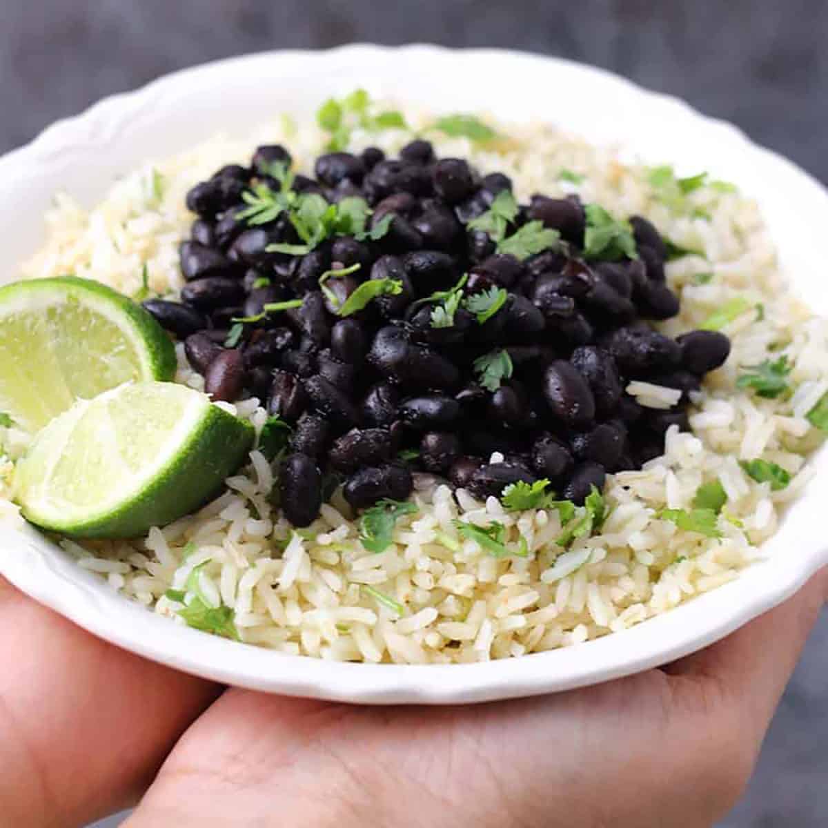 Cilantro lime rice served with black beans. Protein-packed Mexican rice recipe. 