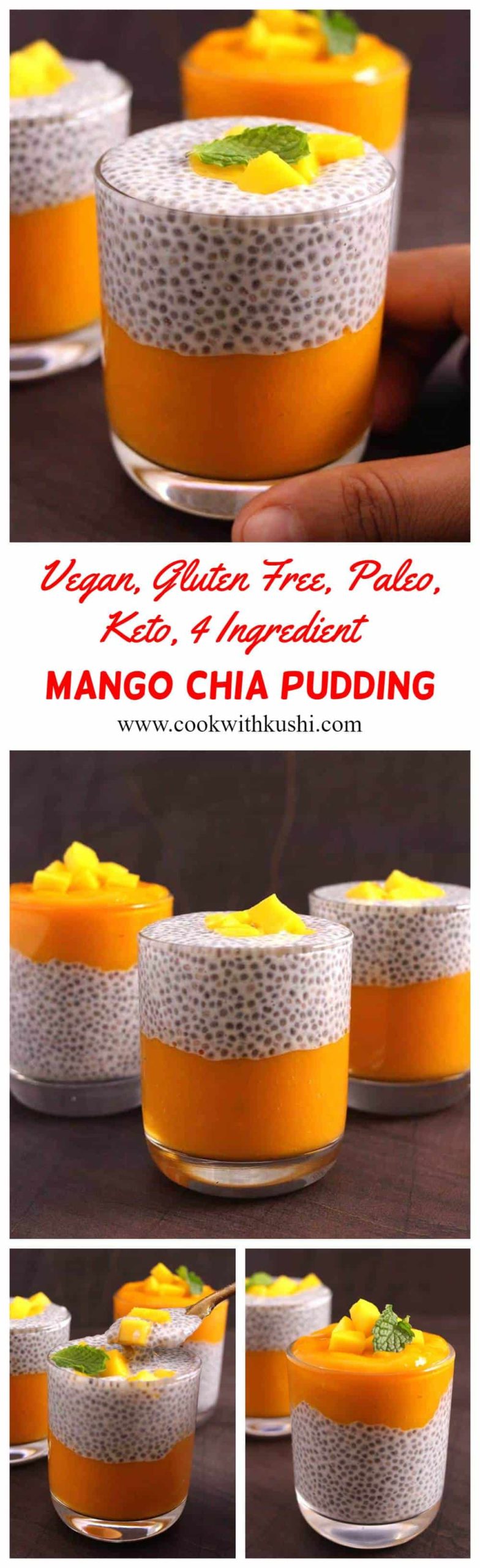 Mango Chia Pudding is a healthy and nutritious, creamy & delicious make ahead option for  breakfast, midday snack or even as a dessert recipe prepared using just 4 ingredients. #mangoes #chiaseeds #chiapudding #oevrnightpudding #makeahead breakfast #Middaysnack #dessert #highfiber #noccok #proetein #plantbased #pudding #weightloss #whole30 #vegan #glutenfree #paleo #keto 