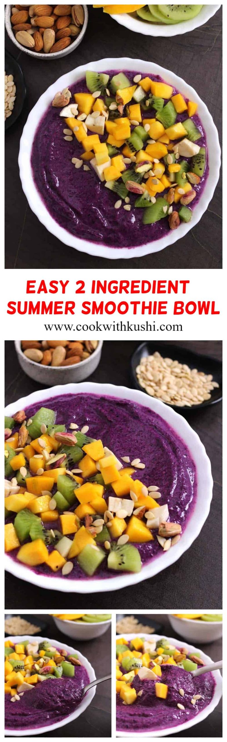 Black Plum Smoothie Bowl or Jamun Smoothie bowl is a refreshing and delicious, healthy and nutritious recipe for the summer season prepared using just 2 ingredients in less than 5 minutes. This can be served for breakfast, brunch, or even as a mid-day snack. #smoothiebowl #acaibowl #fruitsmoothie #berrybowl #summerfood #summerbreakfast #fatburningfood #weightlossfood #blackplum #blackberry #jamun 