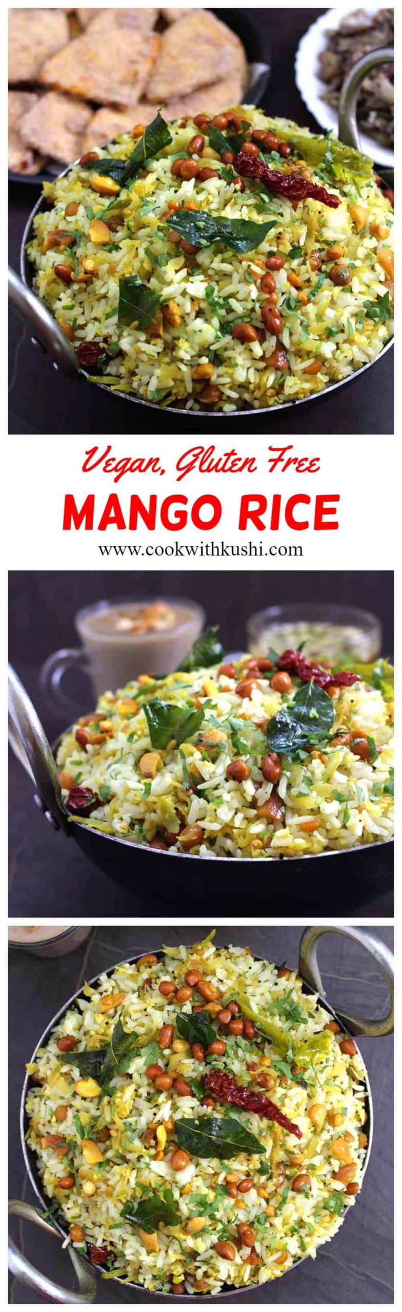 Mango Rice or Mavinakayi Chitranna is a easy to make and delicious,  addictive  rice recipe prepared using raw sour mangoes. Actual highlight in this dish is flavor of the mangoes that comes from sautéing it in oil. #thaifriedrice #mangorice #mangorecipes #friedrice #leftovers #lemonrice #chitranna #ugadi #diwali #navratri #vegetarian #vegan #glutenfree #indianrice #leftoverrice #summerfood #summerrecipes