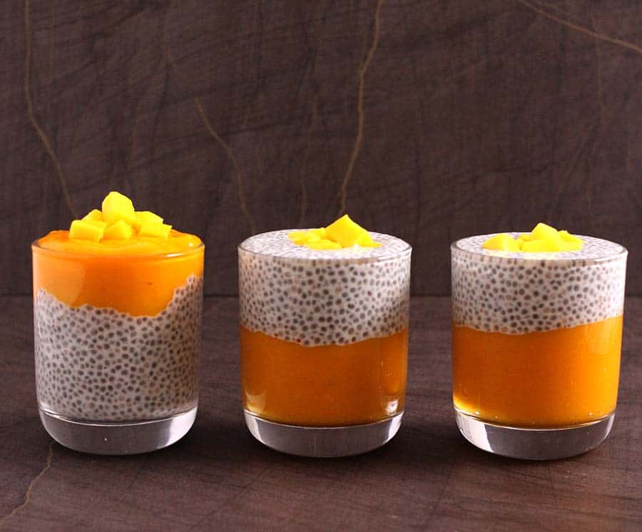 Mango Chia seeds Pudding recipe - vegan, gluten free, keto, paleo, whole30, weight watchers food, weight loss diet recipe, make ahead breakfast, dessert, mid day snack, protein packed