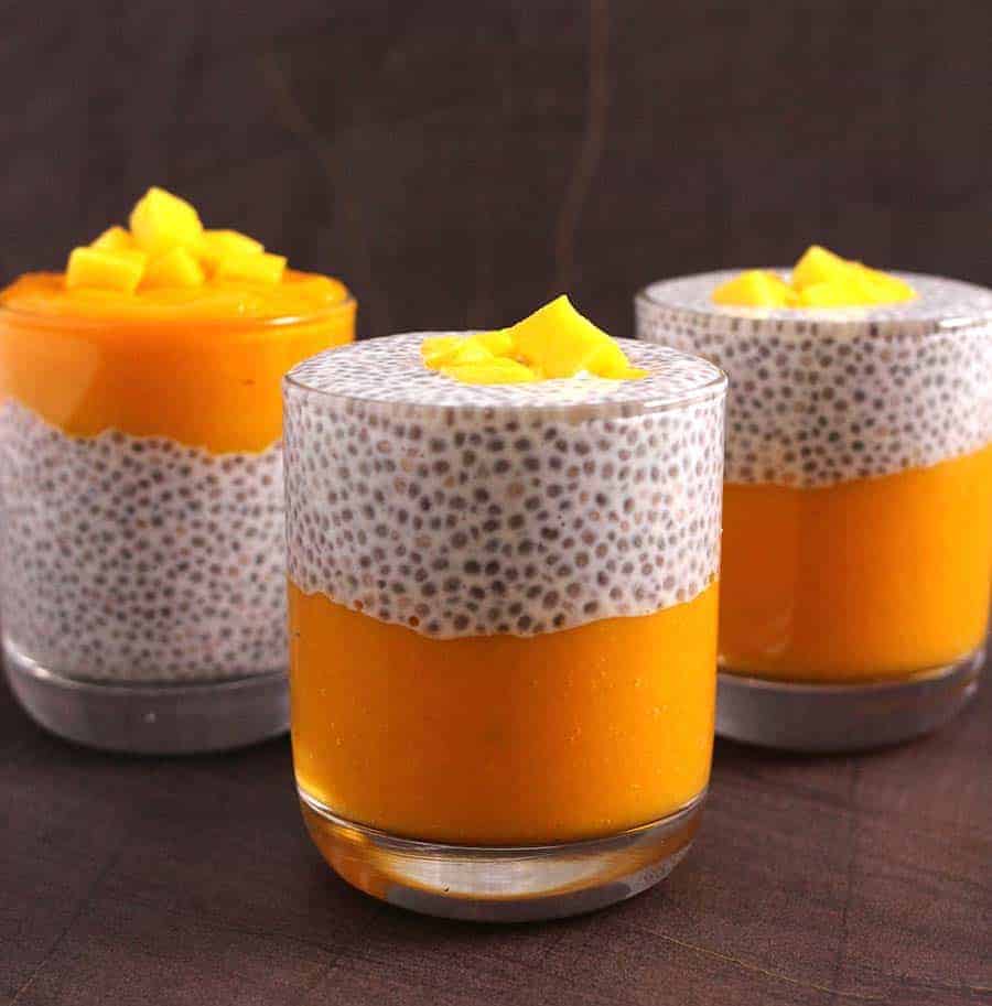 Mango Chia seed Pudding, overnight pudding, tropical pudding, vegan breakfast, weight loss smoothie, pudding with yogurt, chia seed recipes, summer food recipes 