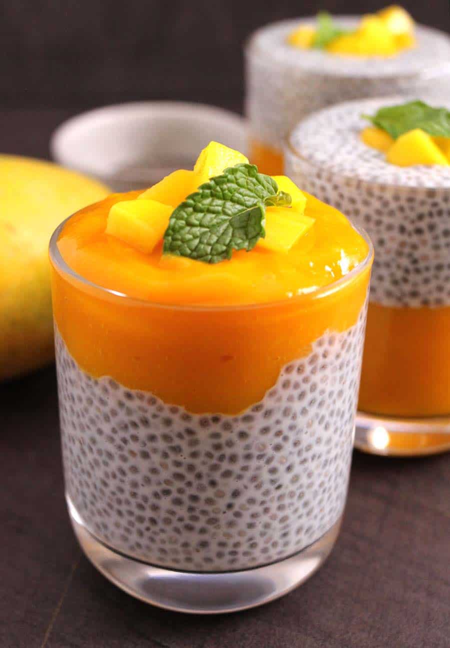 Mango Chia seed Pudding, overnight pudding, tropical pudding, vegan breakfast, weight loss smoothie, pudding with yogurt, chia seed recipes