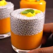 Mango Chia seeds Pudding recipe - vegan, gluten free, keto, paleo, whole30, weight watchers food, weight loss diet recipe, make ahead breakfast, dessert, mid day snack, protein packed, summer food recipe ideas, no cook recipe, chia seed pudding with almond milk, soy milk, full fat coconut milk, cashew milk, overnight pudding, tropical pudding, vegan breakfast, weight loss smoothie, pudding with yogurt, chia seed recipes