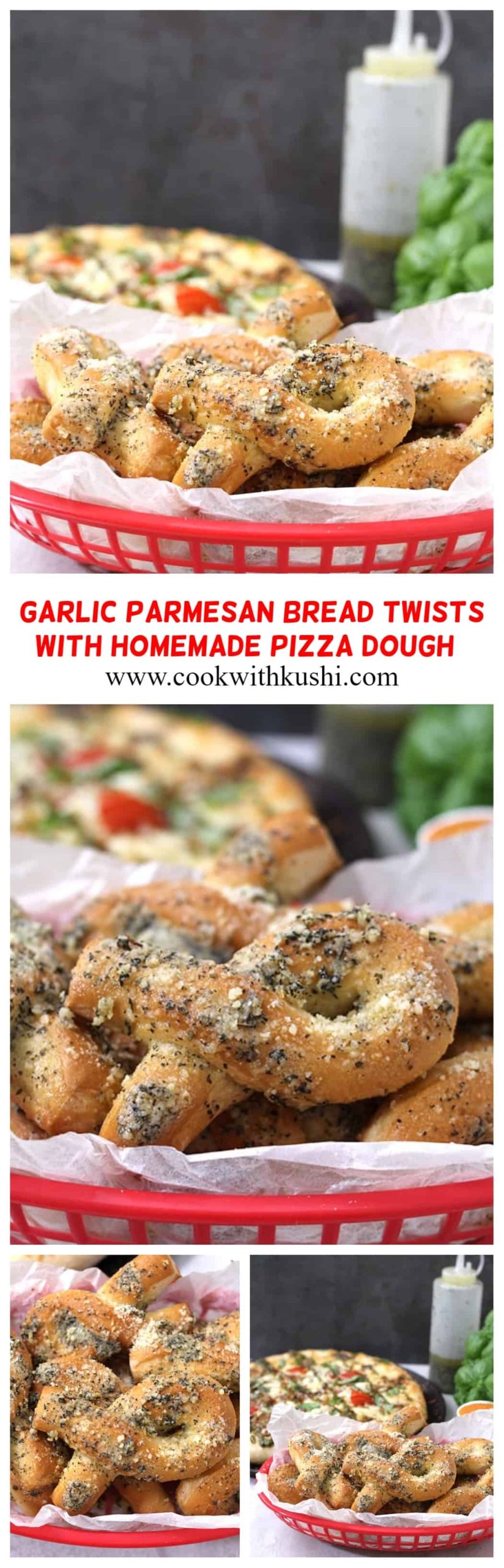 Garlic Parmesan Bread Twists or Garlic Knots are easy to make, buttery and melt in mouth, super soft and fluffy made using fresh homemade pizza dough from scratch which is then topped with flavorful garlic cheese herb butter. #garlicknots #garlicbread #breadsticks #easyrecipes #copycat #restaurantstyle #olivegarden #dominos #pizzahut #papajohns #appetizers #dinnersides #pastanight #Pizzaparty