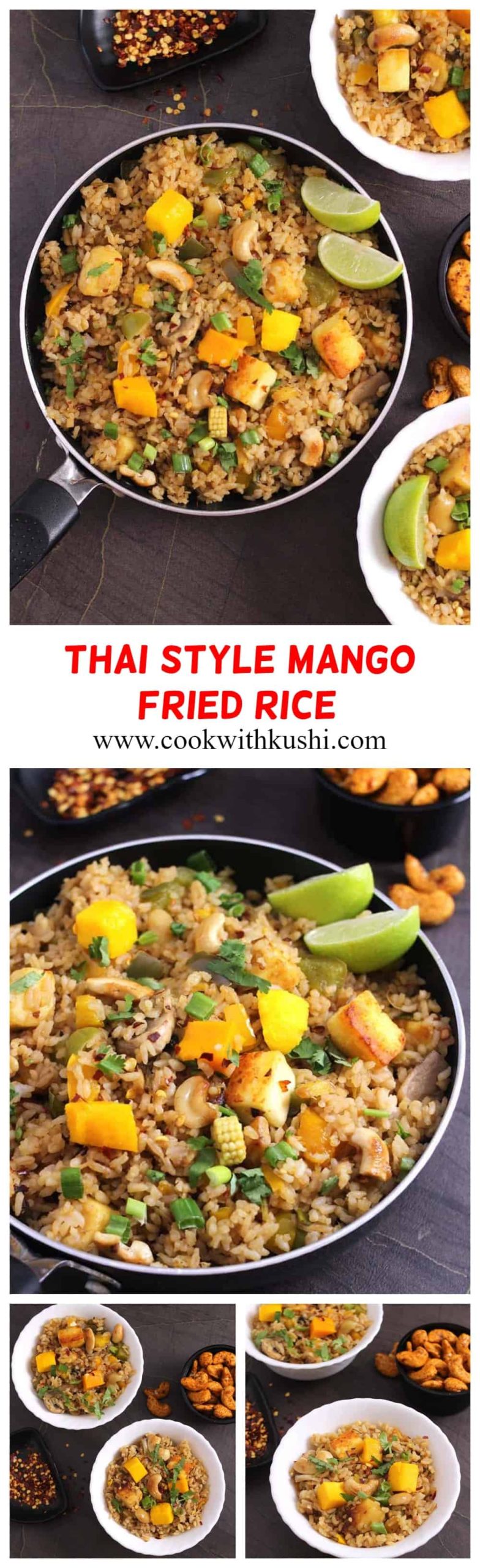 Thai Mango Fried Rice | Veg Fried Rice is a super easy to make, healthy and delicious rice recipe that can be prepared in less than 30 minutes. One of the best recipe to try for busy day, weeknight dinner or weekend lunch. #friedrice #pineapplefriedrice #thaibasil #veggiefriedrice #quickvegetarianmeals #chickenfriedrice #shrimpfriedrice #instantpotrice
