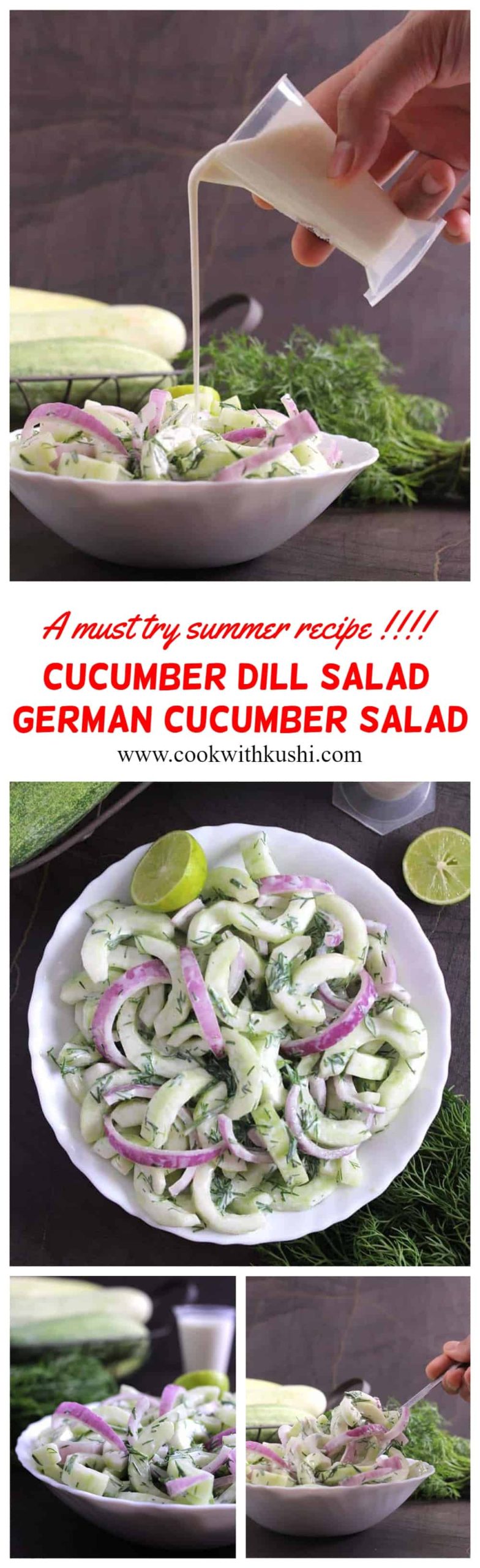 Best & Easy, Healthy & SImple, Creamy Dill Cucumber Salad, German Cucumber Salad, Gurkensalat, Yogurt or sour cream salad dressing, side dishes for lunch and dinner #salad #saladrecipes #saladdressing #healthysalad #summersalad #bbqrecipes #Potluck #Picnic #ketocucumbersalad