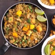 Thai Mango Fried Rice, Vegetable, veg or veggie fried rice, leftover rice recipe, how to cook fried rice on instant pot, Pineapple fried rice, basil fried rice, quick and easy vegetarian, vegan meals, #friedrice #pineapplefriedrice #thaistyle #thaifood #veganmeals #vegetarianmeals #dinnerrecipes