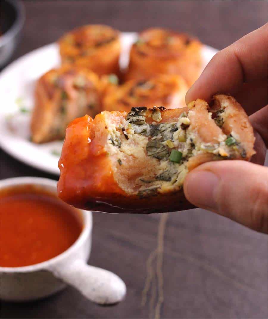 Stuffed bread, bread filling, spring onions, cream cheese, thai basil leaves recipes, bread dough, instant pot recipes, how to make chinese steamed buns, momos, potstickers or dimsum