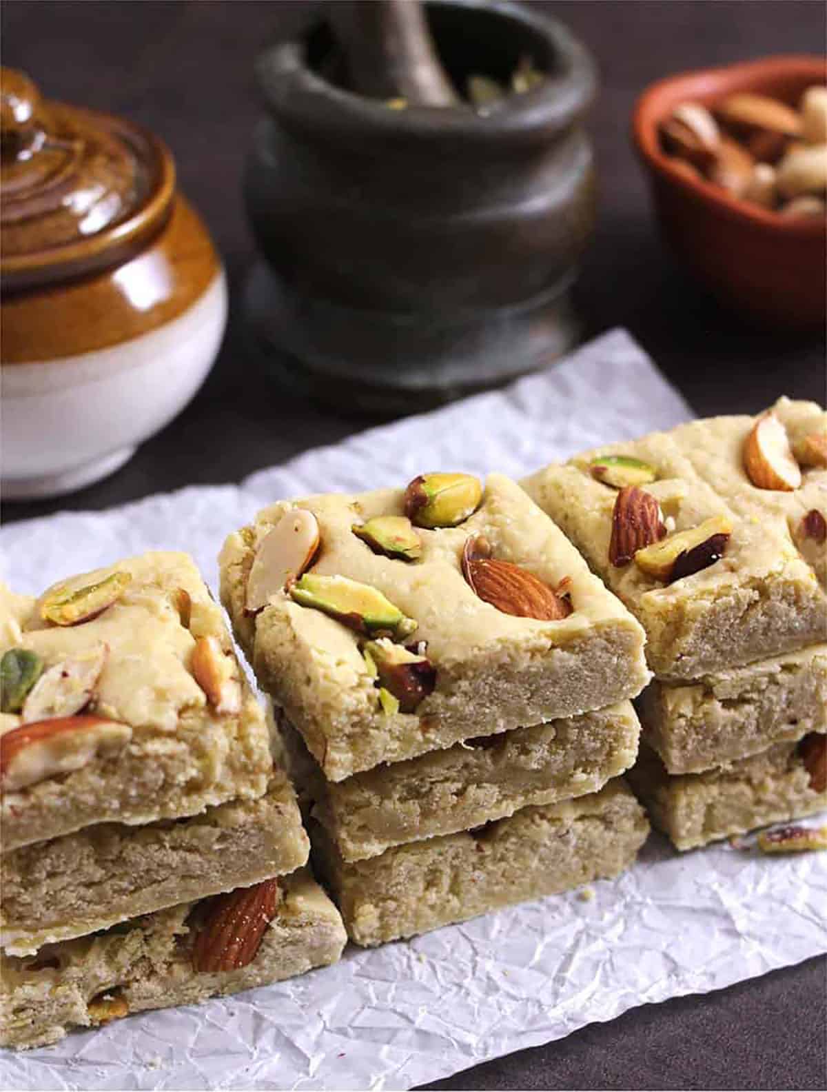3 stacks of barfi sweet or burfi kept in halwai style at home #sevencup #7cup