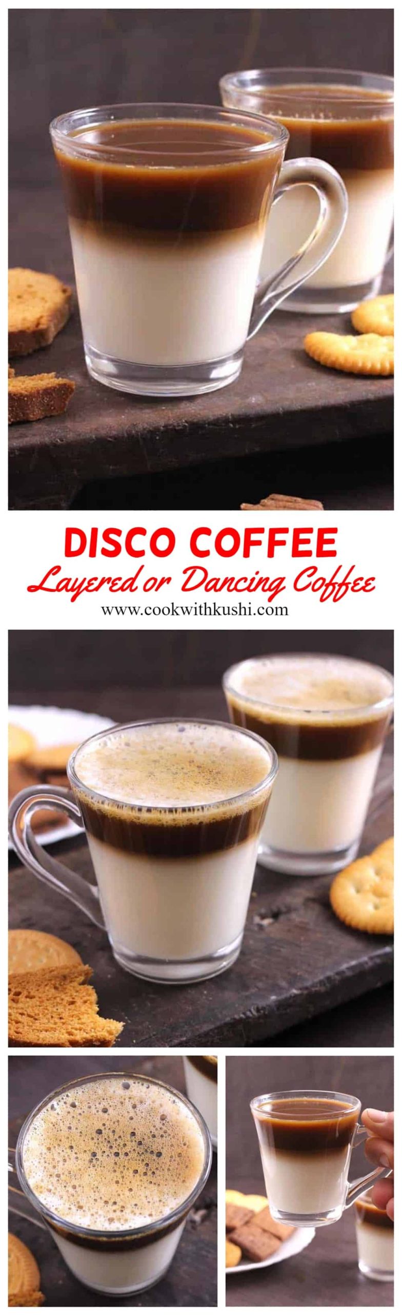 Disco Coffee, also known as dancing coffee or layered coffee is a special and one of the most beautiful way of serving coffee. #coffee #frothycoffee #Layeredcoffee #latte #kt #indiancoffee #indiantea #romaticrecipes #espresso