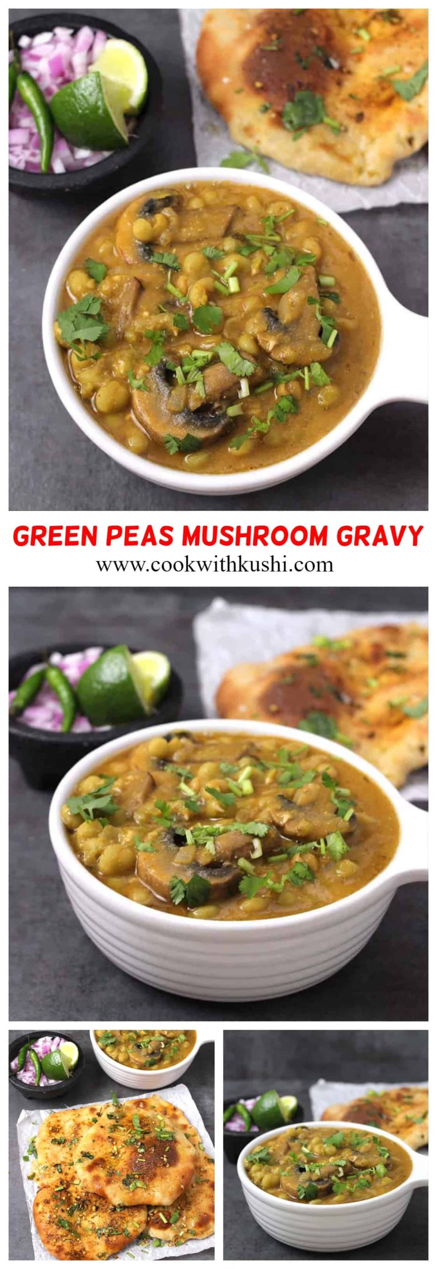 Matar Mushroom Masala is a popular Indian curry from Punjab where mushroom and green peas are cooked in tomato based sauce or gravy spiced with garam masala (curry powder). #mushroomgravy #Mushroomsauce #Mushroomrecipes #greenpeas #indianrecipes