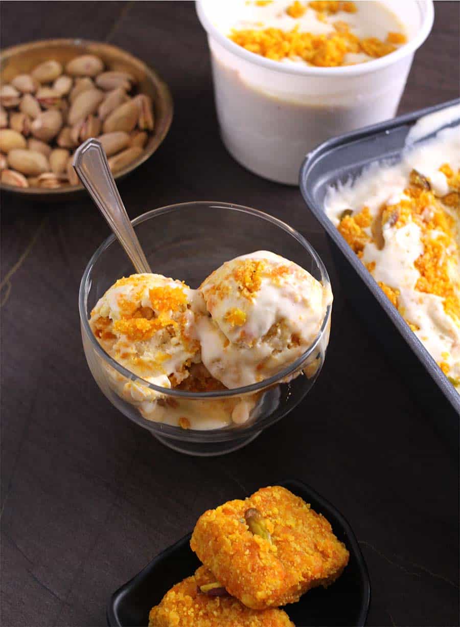 Homemade Carrot Burfi Ice cream, eggless, no churn, without ice cream maker #diwali #christmas #thanksgiving