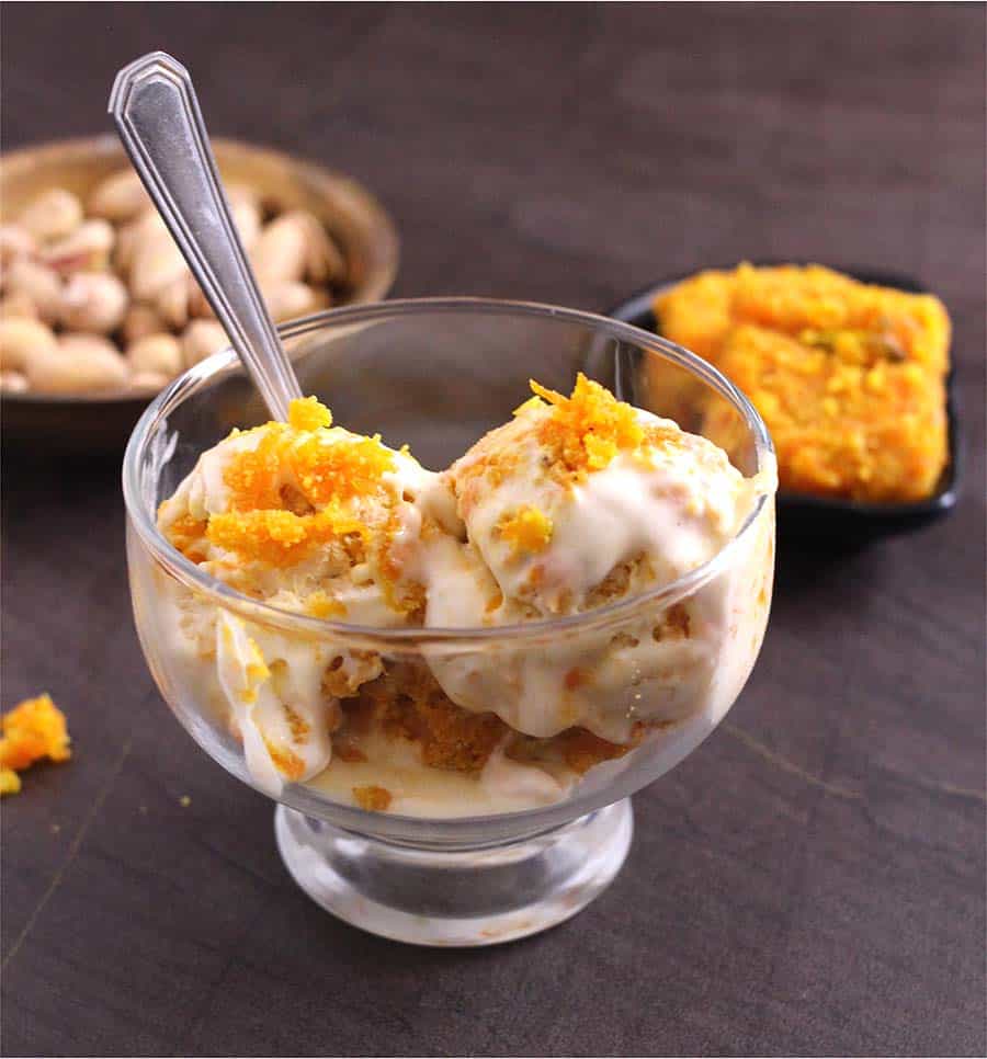 Homemade Carrot Barfi Ice cream, eggless, fall & winter desserts, sweets for diwali, Indian festival #burfi 