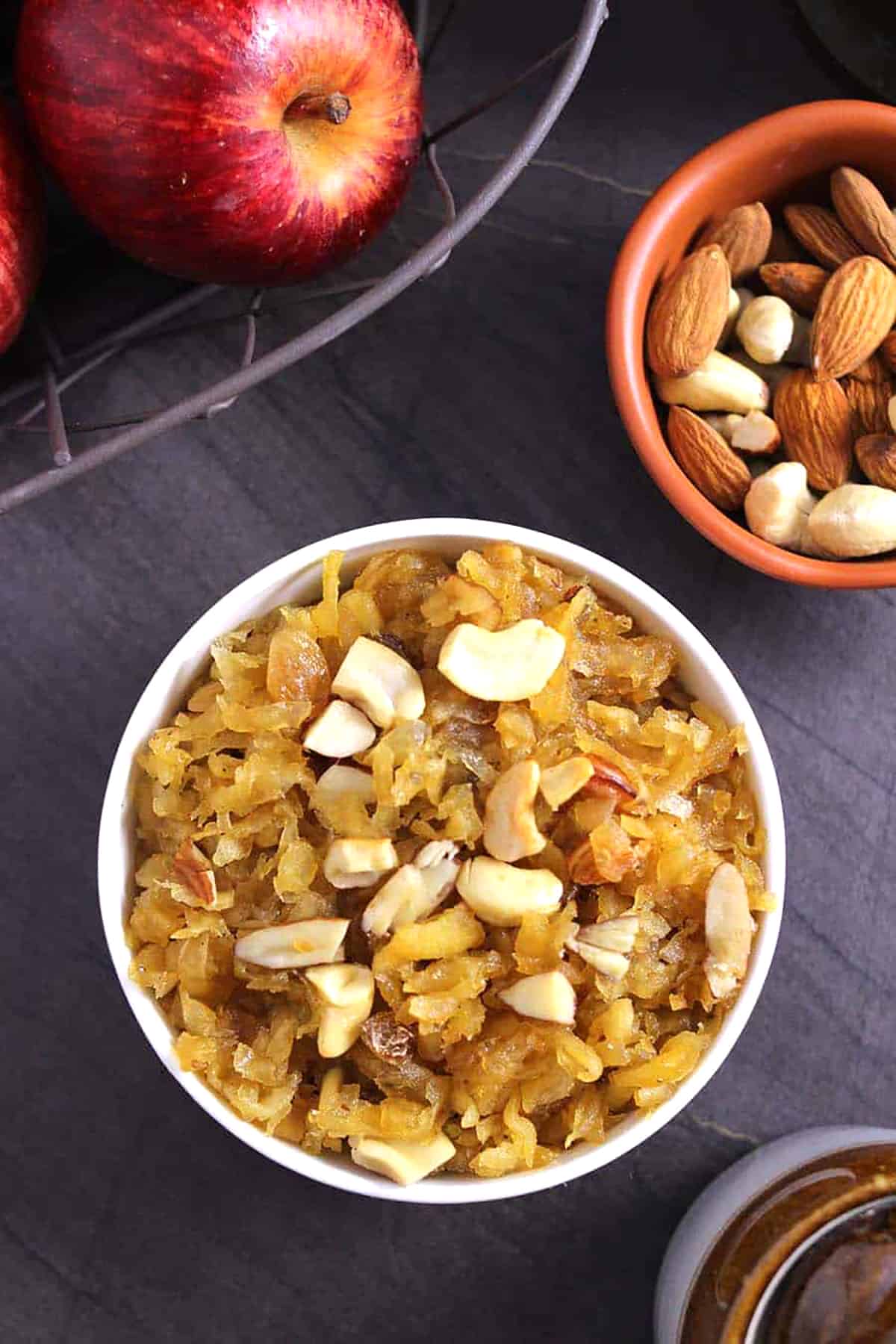 Apple Pudding or Apple Halwa Sweet (No eggs, no milk, gluten free and made without oven. )