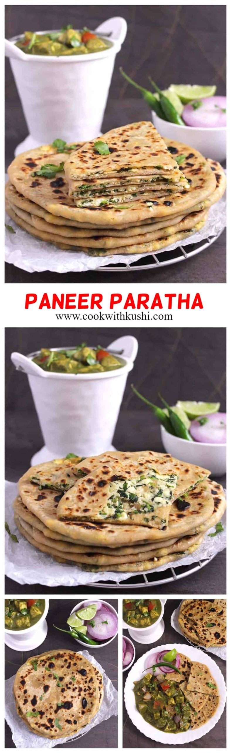 Paneer Paratha is delicious and easy to make protein packed Indian flatbread prepared using whole wheat flour (atta), paneer (Indian cotage cheese) and few herbs and spices. #paneer #fetacheese #cottagecheese #ricotta #indiancheese #bread #paratha #Naan #kulcha #roti #chapati