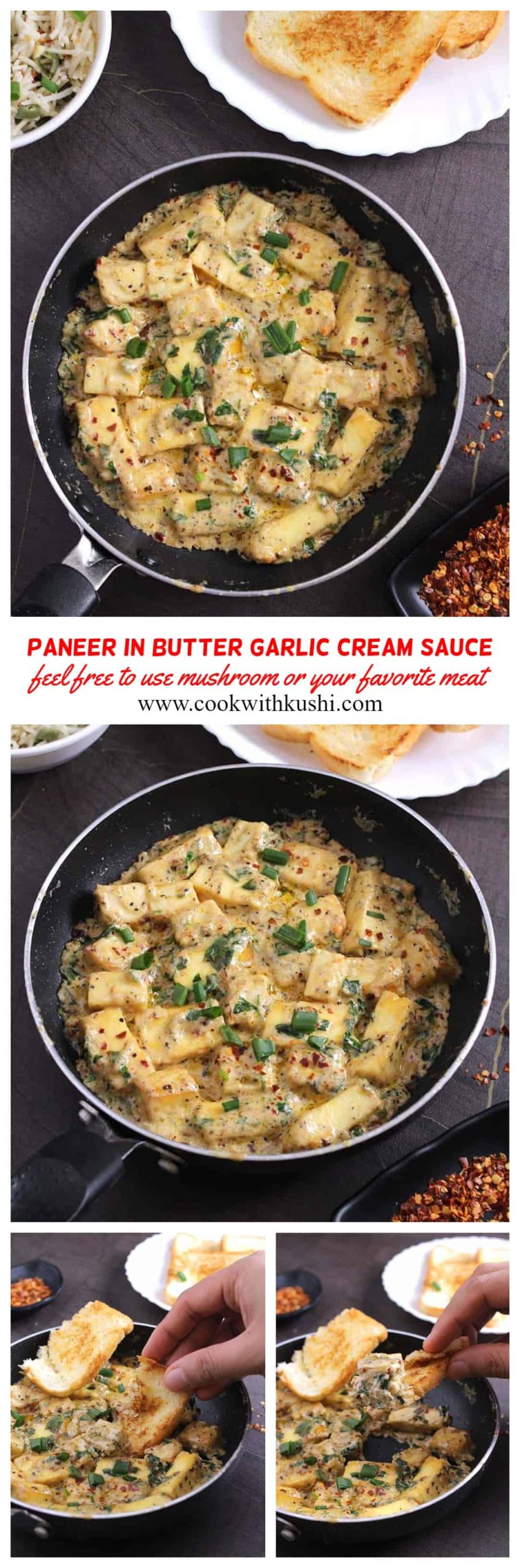 Paneer in Butter Garlic Cream sauce is rich and classic, garlicky, quick and easy to make recipe that can be prepared in less than 25 minutes. #garlicsauce #Creamsauce #garlicbutter #Mushroom #steak #salmon #shrimp