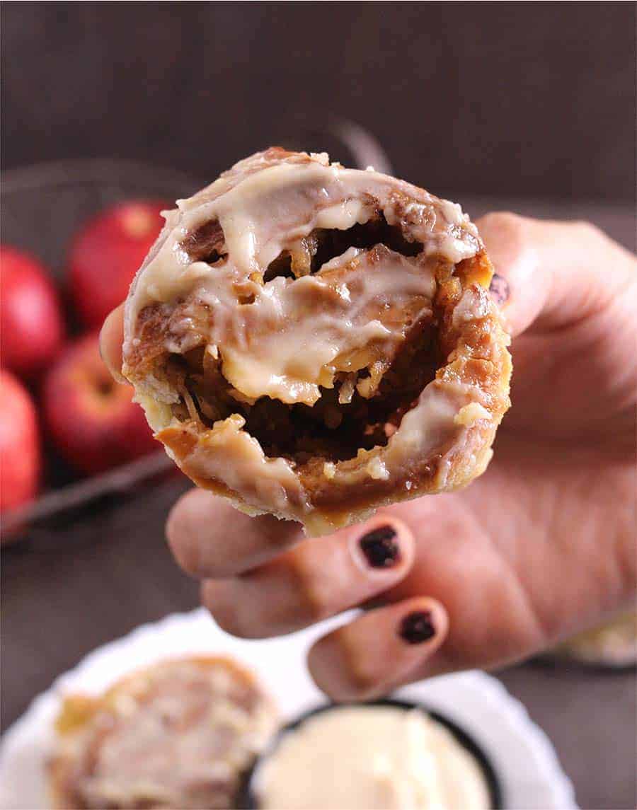 Cinnamon rolls with apple pie filling for thanksgiving dessert