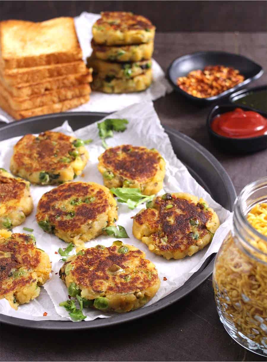 aloo tikki recipe, leftover mashed potato patties or cakes, burger, sandwich, Chaat  #indianrecipes