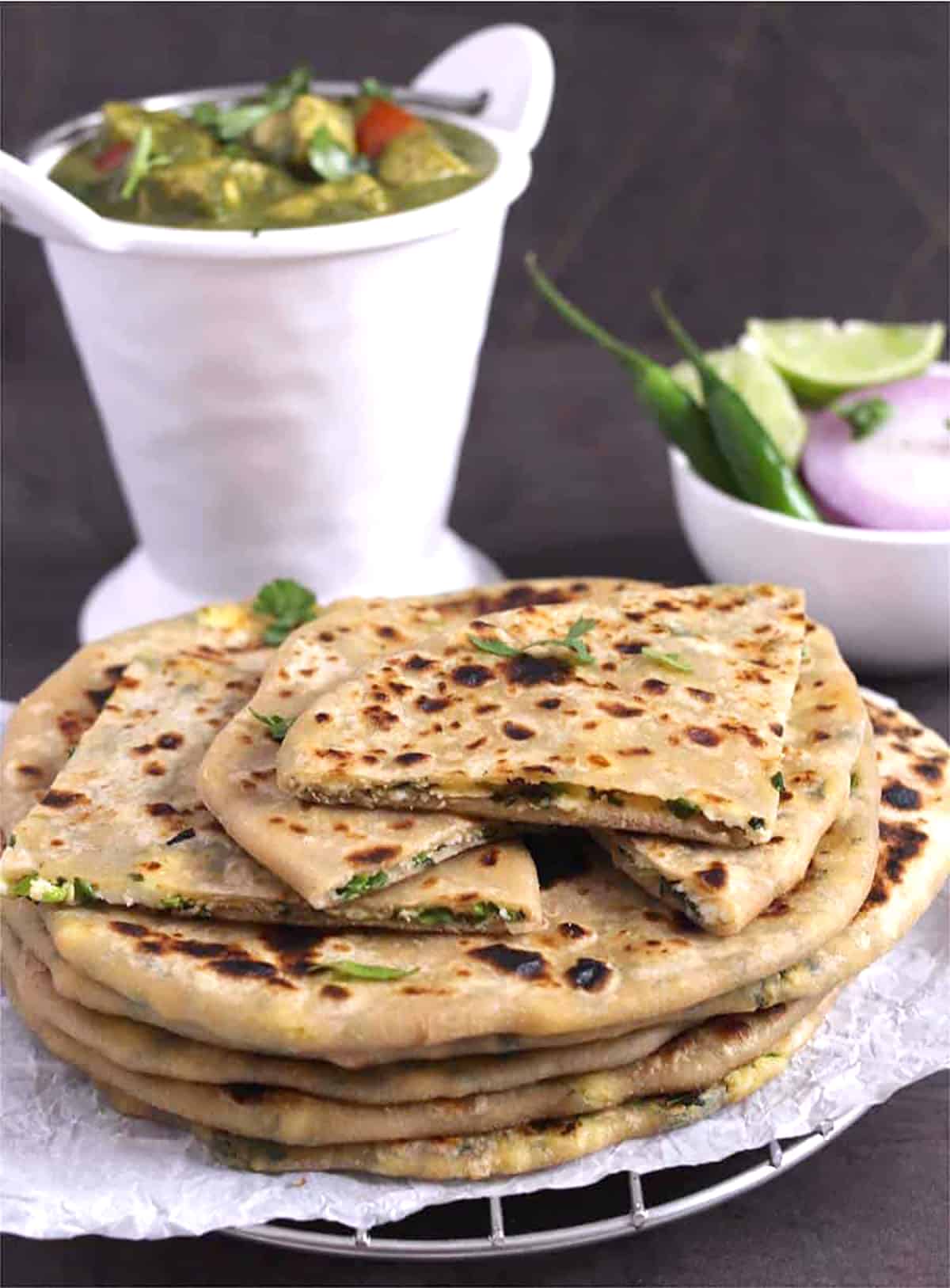 Simple, easy paneer paratha recipe (Indian flatbread for breakfast, lunch, dinner, lunchbox). 