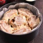 Homemade classic cinnamon rolls with apple pie filling. Best fall and holiday breakfast & Dessert.