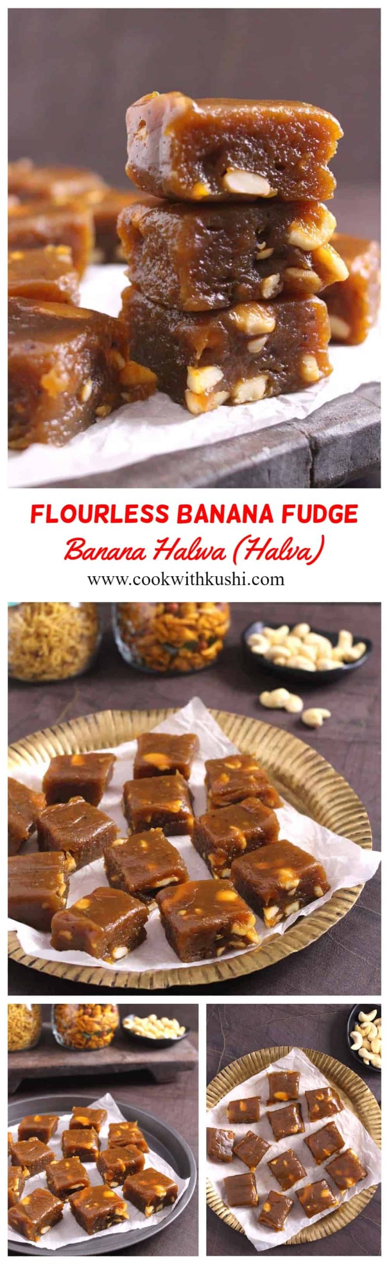 Banana Halwa or Banana Fudge is a traditional and classic, chewy, and flourless sweet recipe prepared using four ingredients from your kitchen. One of the best recipe to try if you have overripe bananas at home. #banana #overripe #plantains #halwa #glutenfree #flourless #fudge