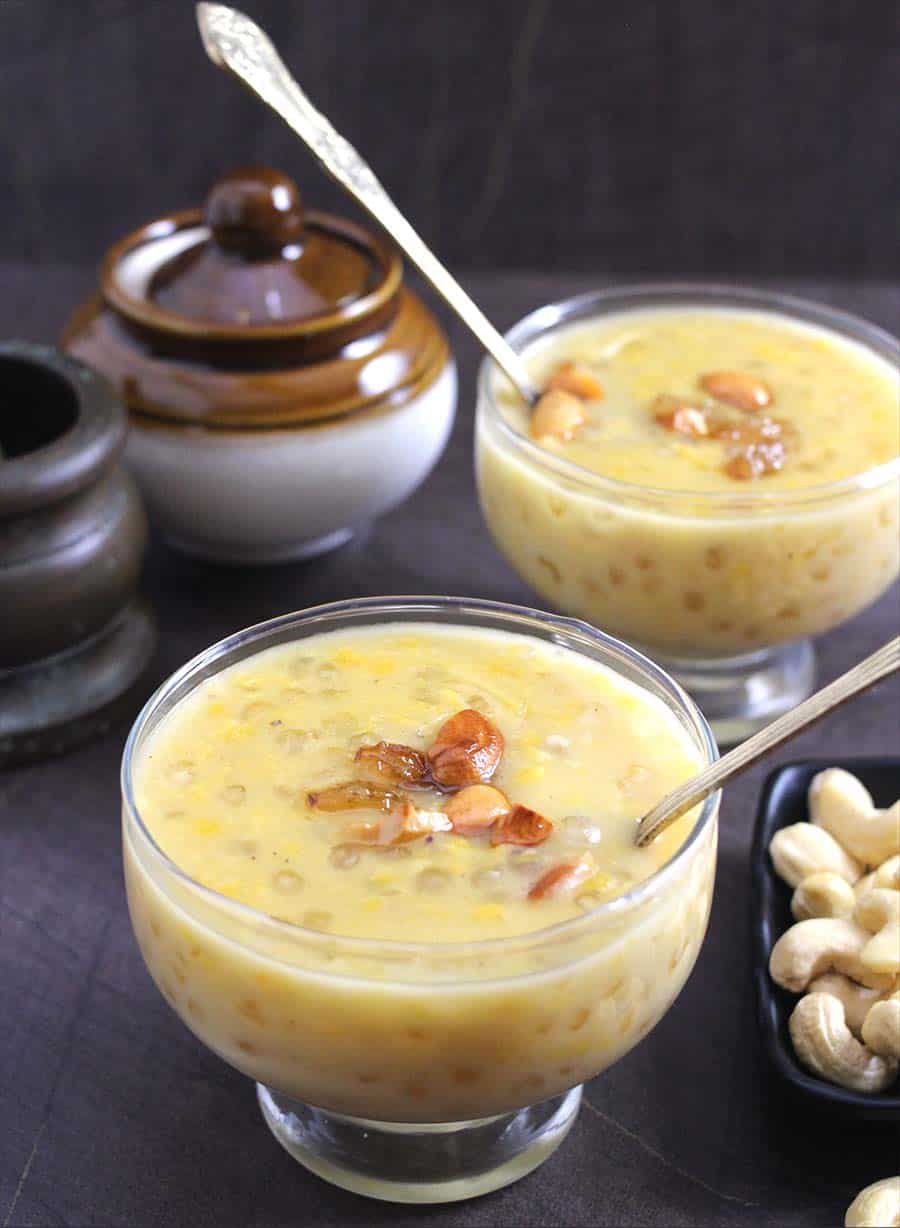 How to make Chana Dal Sabudana Kheer Recipe, konkani food madgane, Kadalai Paruppu Javvarisi Payasam