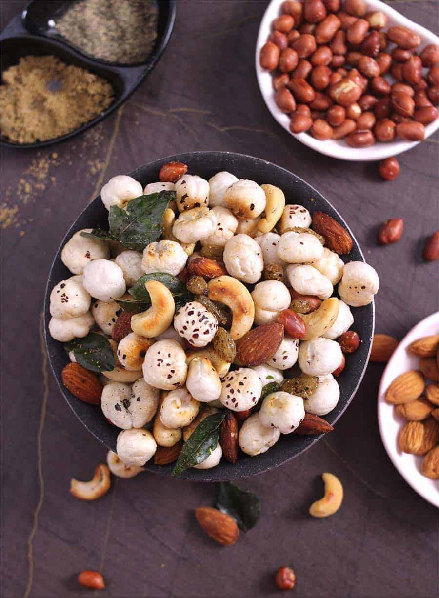 Roasted Makhana with Dry Fruits & Nuts, Homemade Easy & Healthy Trail Mix, Namkeen, Indian snacks 