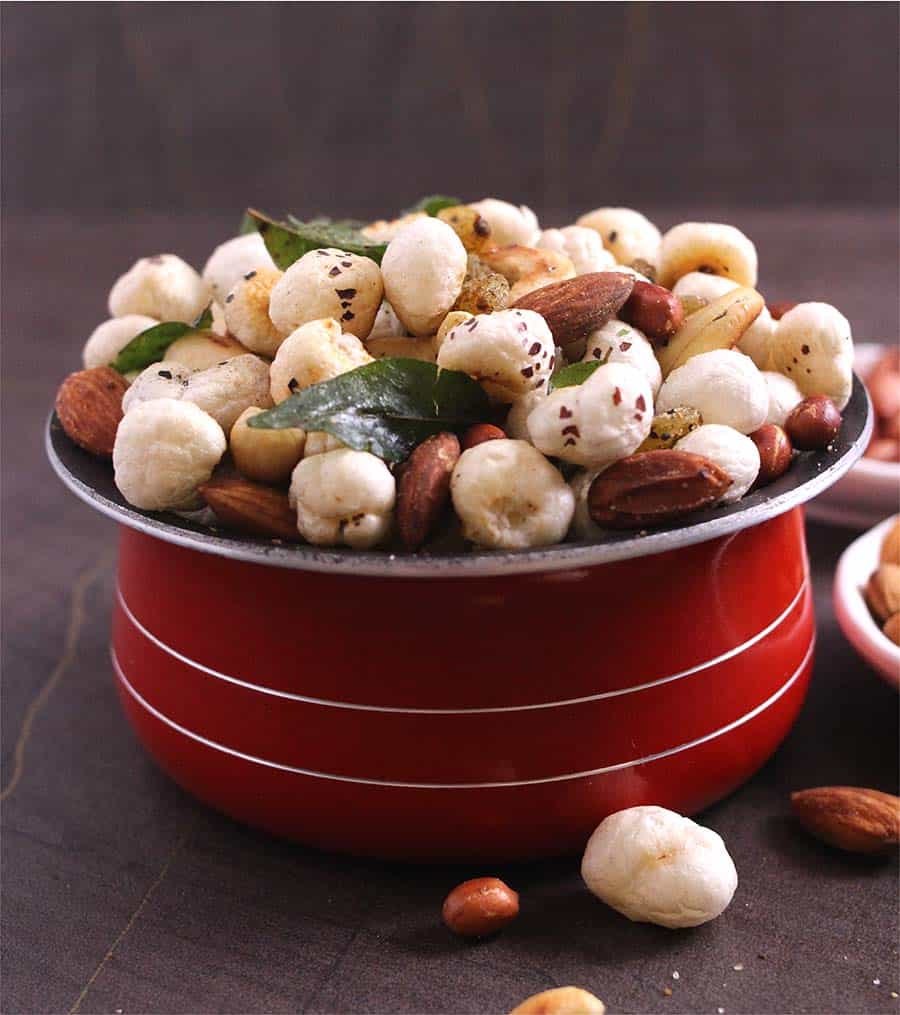 Roasted lotus seeds or foxnuts, portable, picnic, tailgating food recipes. Easy homemade snacks 