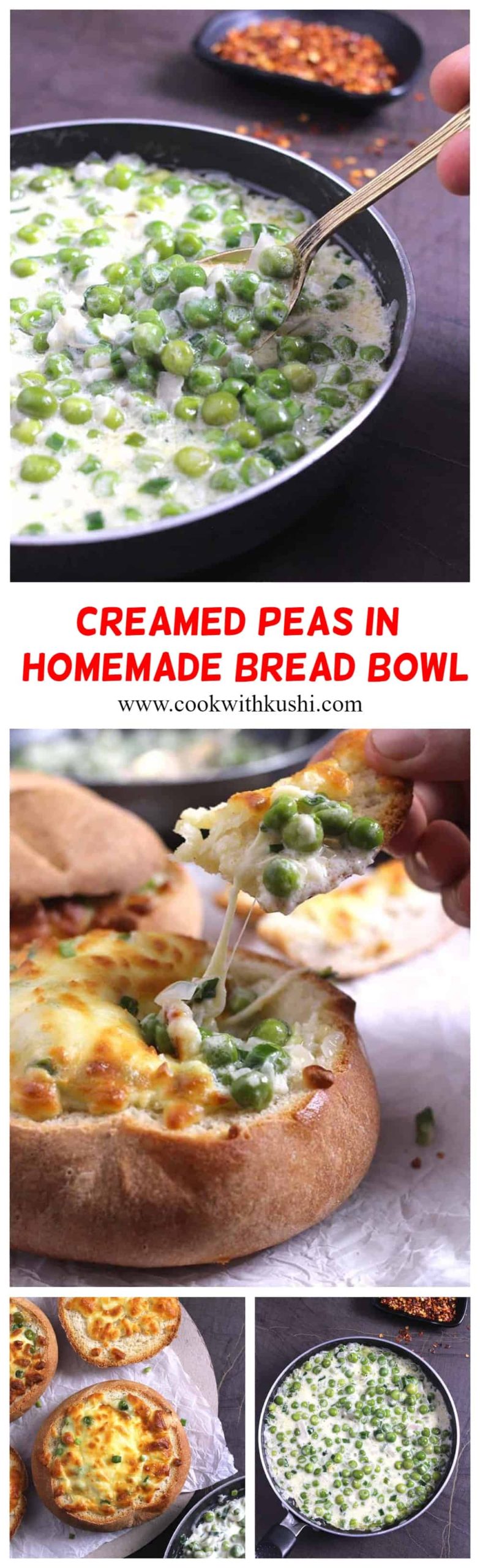  Creamed Peas in Bread Bowl is a rich and creamy, easy and delicious recipe for any meal. Green peas are simmered in the buttery cream sauce using simple ingredients. #holidaydinner #dinnerrecipes